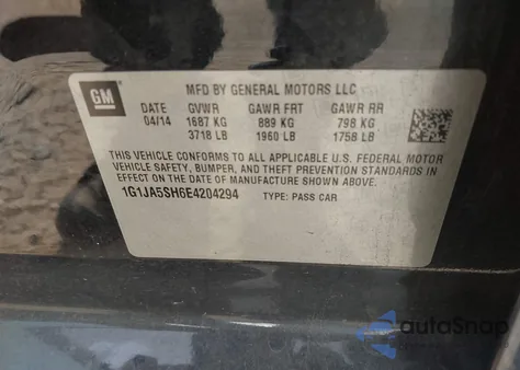 2014 Chevrolet Sonic Ls Auto z USA, uszkodzony, nr VIN 1G1JA5SH6E4204294